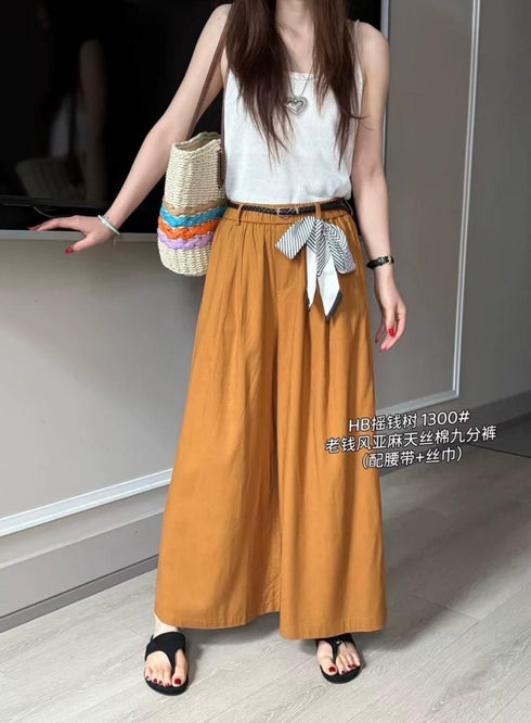 Casual Palazzo Trouser With Belt and Scarf